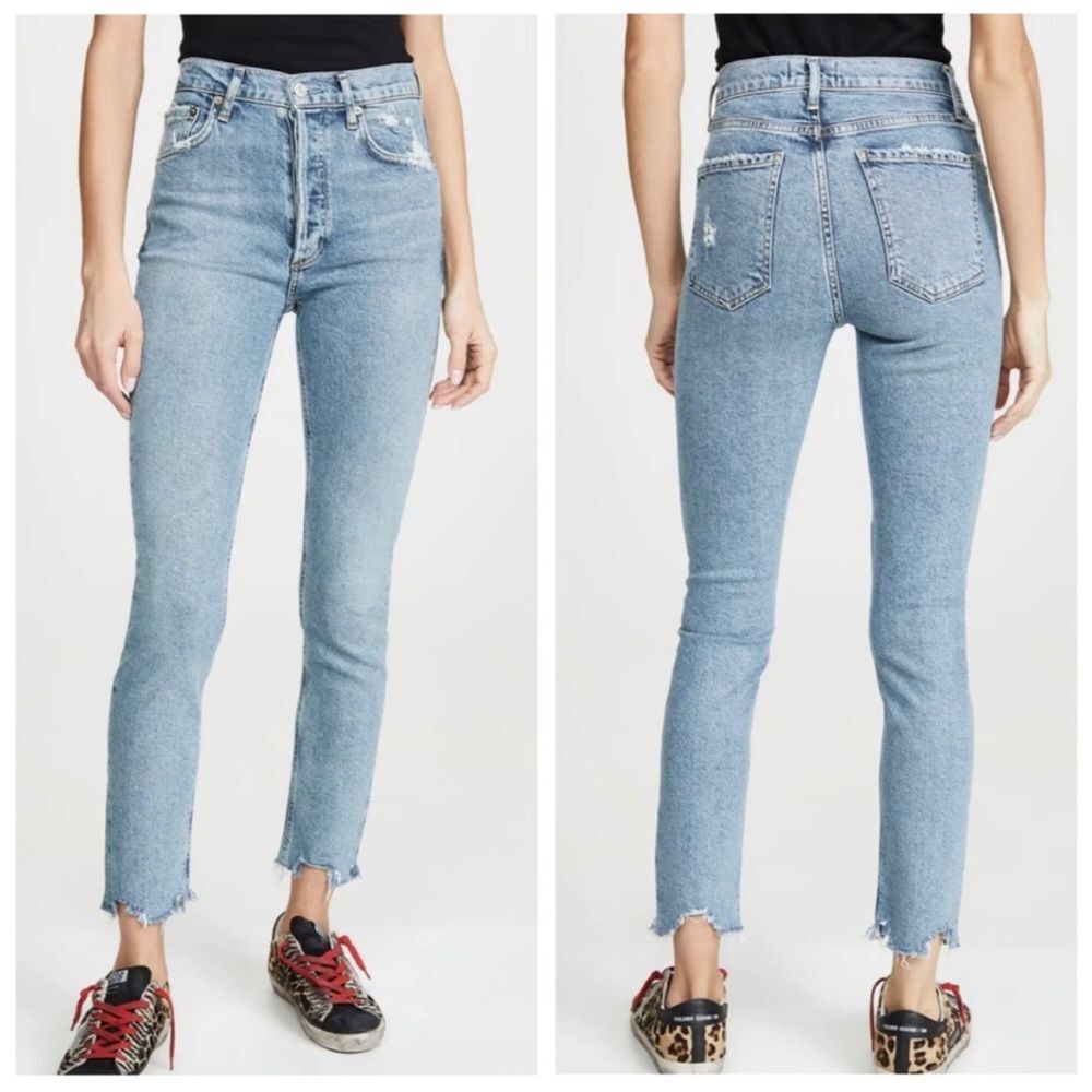 Agolde Nico High Rise Slim Fit Distressed Light Wash Jeans size 24